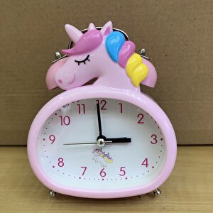 Alarmlı Unicorn Masa Saati, Pembe, 14x12 Pembe