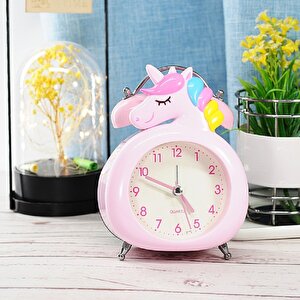 Alarmlı Unicorn Masa Saati, Pembe, 14x12 Pembe