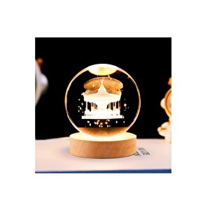 Işıklı Ahşap Standlı Atli Karinca Cam Küre Usb Li, 9x7