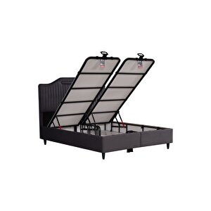 Royal Lux Sandıklı Baza Başlık Paket Yaylı Pedli Yatak Seti Antrasit 160x200 cm