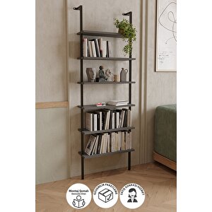 6 Raflı Duvara Monte Kitaplık Dekoratif Kitaplık Antrasit