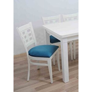 Masa-sandalye 12906 Tk Model 9göz Kayın Torna Retro Parlak Beyaz Sandalye Sabit