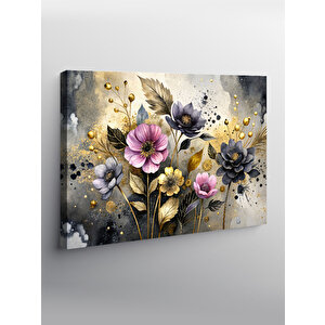 Kanvas Tablo Renkli Çiçekler Gri Fon 70x100 cm