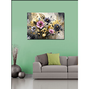 Kanvas Tablo Renkli Çiçekler Gri Fon 100x140 cm
