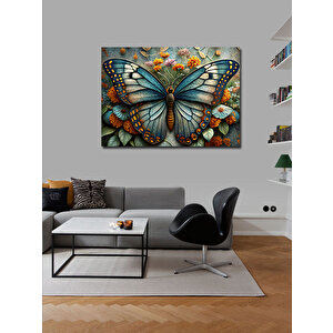 Kanvas Tablo Desenli Kelebek Ve Çiçekler 100x140 cm