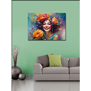 Kanvas Tablo Çiçekli Kadın 100x140 cm