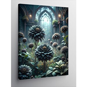 Kanvas Tablo Ormandaki Tapınak Ve Siyah Çiçekler 70x100 cm