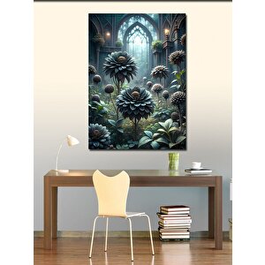 Kanvas Tablo Ormandaki Tapınak Ve Siyah Çiçekler 70x100 cm