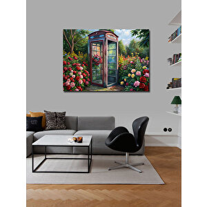 Kanvas Tablo Kırmızı Telefon Kulübesi Ve Çiçekler 100x140 cm