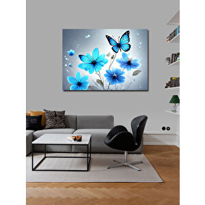 Kanvas Tablo Mavi Kelebek Ve Çiçekler 70x100 cm