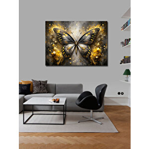 Kanvas Tablo Siyah Sarı Kelebek 100x140 cm