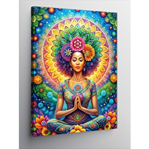 Kanvas Tablo Çiçekler Güneş Ve Yoga Yapan Kadın