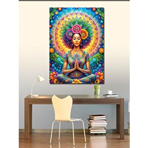 Kanvas Tablo Çiçekler Güneş Ve Yoga Yapan Kadın