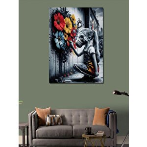 Kanvas Tablo Çiçek Grafitisi Yapan Çocuk 70x100 cm