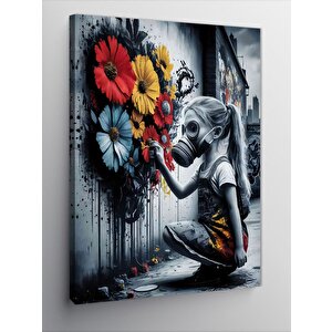 Kanvas Tablo Çiçek Grafitisi Yapan Çocuk
