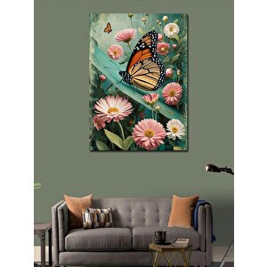 Kanvas Tablo Pembe Çiçekler Ve Kelebek 70x100 cm