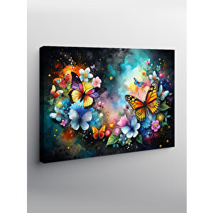 Kanvas Tablo Kelebek Ve Çiçekler 100x140 cm