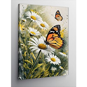 Kanvas Tablo Beyaz Çiçekler Ve Kelebek 70x100 cm
