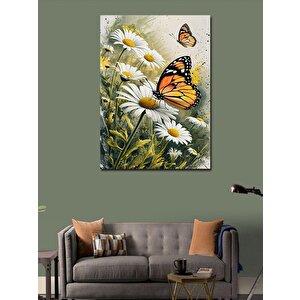 Kanvas Tablo Beyaz Çiçekler Ve Kelebek 70x100 cm