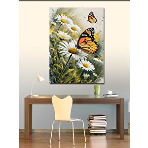 Kanvas Tablo Beyaz Çiçekler Ve Kelebek 70x100 cm