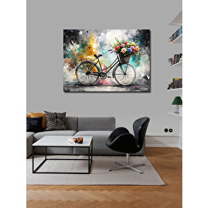 Kanvas Tablo Bisiklet Ve Çiçekler 70x100 cm