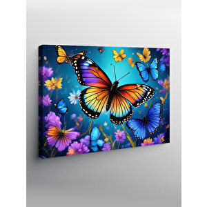 Kanvas Tablo Renkli Kelebekler Ve Çiçekler 70x100 cm