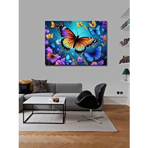 Kanvas Tablo Renkli Kelebekler Ve Çiçekler 70x100 cm