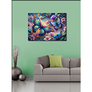Kanvas Tablo Renkli Kelebekler Ve Çiçekler 100x140 cm