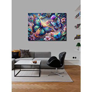 Kanvas Tablo Renkli Kelebekler Ve Çiçekler 100x140 cm