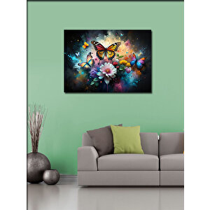 Kanvas Tablo Kelebek Ve Çiçekler 70x100 cm