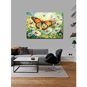 Kanvas Tablo Turuncu Kelebek Ve Papatyalar 100x140 cm
