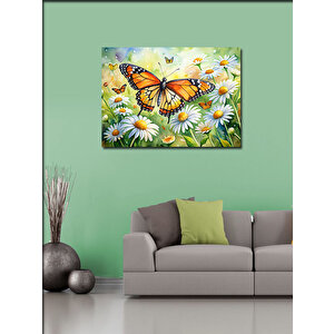 Kanvas Tablo Turuncu Kelebek Ve Papatyalar 100x140 cm