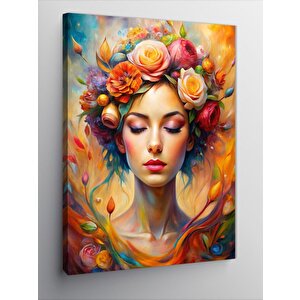 Kanvas Tablo Çiçekler Ve Kadın 100x140 cm