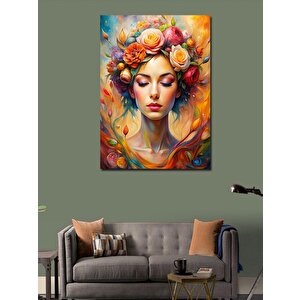 Kanvas Tablo Çiçekler Ve Kadın 100x140 cm
