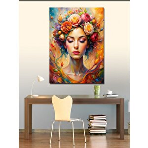 Kanvas Tablo Çiçekler Ve Kadın 100x140 cm