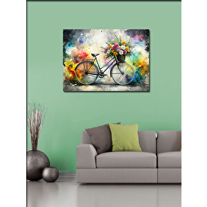 Kanvas Tablo Bisiklet Ve Çiçekler 100x140 cm