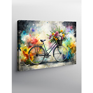 Kanvas Tablo Bisiklet Ve Çiçekler 70x100 cm