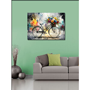 Kanvas Tablo Bisiklet Ve Çiçekler 70x100 cm