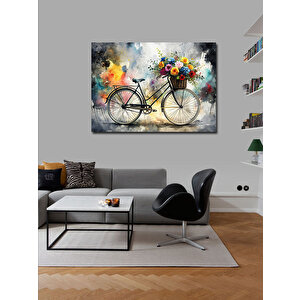 Kanvas Tablo Bisiklet Ve Çiçekler 70x100 cm