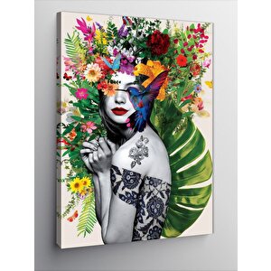 Kanvas Tablo Çiçekler Ve Soyut Kadın 100x140 cm