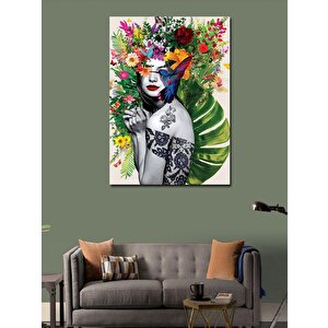 Kanvas Tablo Çiçekler Ve Soyut Kadın 70x100 cm