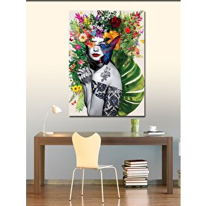Kanvas Tablo Çiçekler Ve Soyut Kadın 70x100 cm