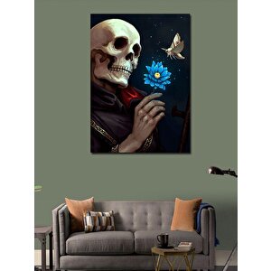 Kanvas Tablo Çiçek Tutan İskelet Ve Kelebek 100x140 cm