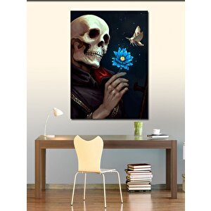 Kanvas Tablo Çiçek Tutan İskelet Ve Kelebek 100x140 cm