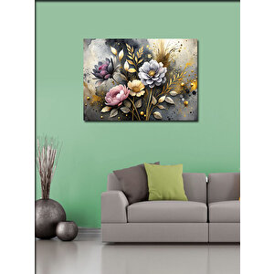 Kanvas Tablo Renkli Çiçekler Gri Fon 100x140 cm