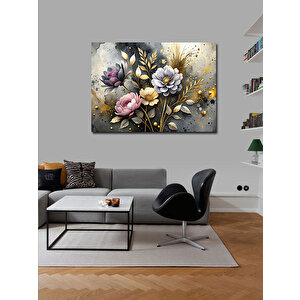 Kanvas Tablo Renkli Çiçekler Gri Fon 100x140 cm