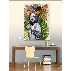 Kanvas Tablo Dövmeli Kadın Ve Çiçekler 100x140 cm
