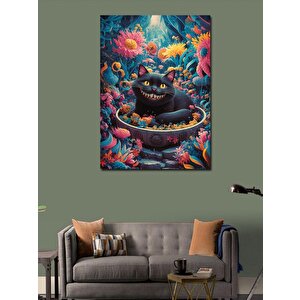 Kanvas Tablo Sen Siyah Kedi Ve Çiçekler 100x140 cm