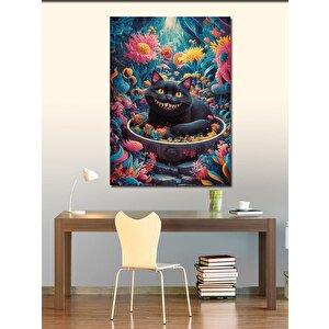 Kanvas Tablo Sen Siyah Kedi Ve Çiçekler 100x140 cm