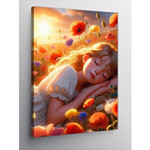 Kanvas Tablo Çiçeklerde Yatan Çocuk 100x140 cm